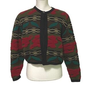 Vtg 80s Ungaro Ter Women Cropped One Button Cardigan M Wool Lady Jacket Abstract